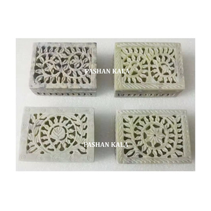 Boîtes de rangement pour bijoux en pierre de savon naturelle, forme rectangulaire, motif floral et finition soignée, à bas prix - Product Image 1