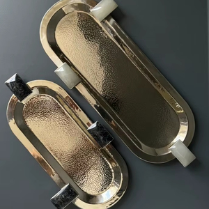Plateau de service en acier inoxydable avec poignée en pierre de luxe, design moderne, passe au lave-vaisselle, vaisselle de cuisine, mariage, restaurant - Product Image 1
