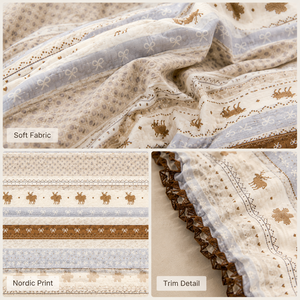 Ensemble de housse de <span class=keywords><strong>couette</strong></span> à imprimé <span class=keywords><strong>cerf</strong></span> nordique, ensemble de literie rayée douce avec taies d'oreiller, bordure en dentelle - Product Image 4