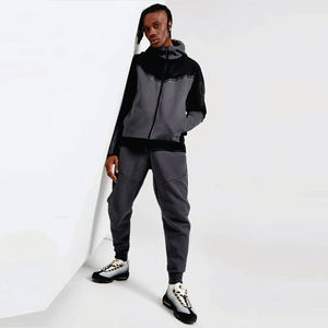 <b>Men</b> black and <b>grey</b> tracksuit two piece set zip up hoodie and jogger pants athletic sportswear workout training outfit - Product Image 1
