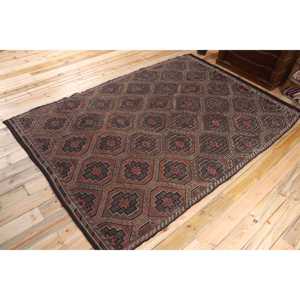 Vintage Turkish Rug, 6.7x9.8 ft Kilim Rug, <b>Brown</b> Red Patchwork <b>Wool</b> Rug - Product Image 2