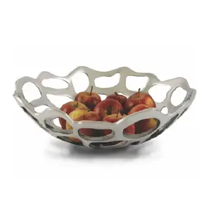 Single Tier Fruit Basket Silver Plated Decorative Salad & Fruits Bowl For Kitchen Hotel & Home Tabletop Handmade With Customised