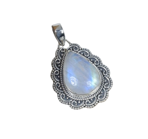 Piedra lunar arcoíris blanca, colgante de Plata de Ley 925 en forma de pera, piedra natal de Junio hecha a mano, joyería fina para regalo de cumpleaños - Product Image 1