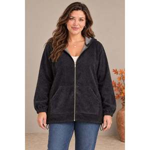 Sweat-shirt Yumusak Kadife Tuseli à fermeture éclair, grande taille, noir - Product Image 1