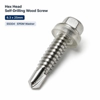 Vis autoperceuse à tête hexagonale en acier inoxydable 304, 6,3x25mm, avec rondelle EPDM, filetage métrique complet, pour décoration intérieure et extérieure