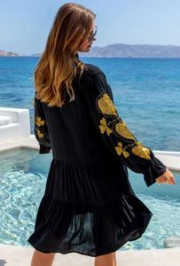 Nouveautés Robes courtes bohème d'été à volants pour femmes, lavables, tissées, brodées et écologiques. - Product Image 3