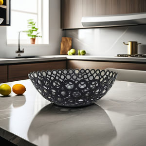 Tazón de fruta de forma redonda de diseño elegante de Metal negro, cuencos grandes para servir para decoración de mesa de comedor, estilo Coral personalizado - Product Image 1