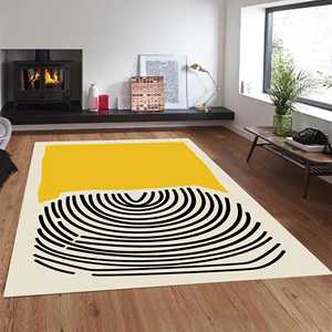 Black and Yellow <b>Rug</b>, Printed <b>Rug</b> with Modern Abstract Design,<b>Chenille</b> <b>Rug</b> - Product Image 4
