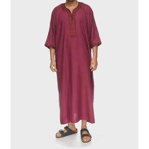 Caftan pour hommes musulmans Thobe Robe à manches courtes brodée Jubba Vêtements Mode d'été Vente en gros - Product Image 3