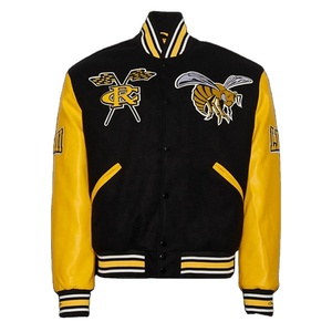 Vente en gros de vestes d'université d'État d'Alabama vestes Letterman corps noir avec manches en cuir jaune et broderie - Product Image 5