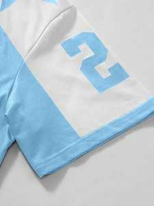 Light Blue American Football Jersey <b>Men</b> Star Print Mesh Breathable Sports Top Summer Streetwear Short V Neck Oversized - Product Image 4
