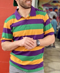 NOUVEAU 2024 Nouveau Polo Homme Femme Casual à Rayures de Carnaval de la Nouvelle-Orléans Motif PGG 100% Coton Séchage Rapide Écologique - Product Image 4