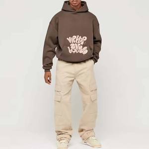 100% coton personnalisé recadrée surdimensionné hommes sweat à capuche respirant sérigraphie conception brodé hiver sweat épais matériel - Product Image 3