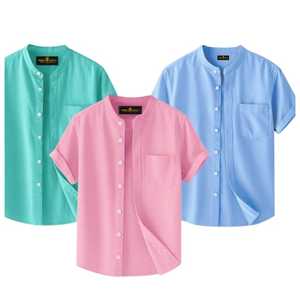 เสื้อเชิ้ตแขนสั้นผู้ชายลำลองผ้าฝ้าย100% พร้อมผ้าซาตินปรับแต่งคุณสมบัติกันรอยยับและแห้งเร็ว - Product Image 1