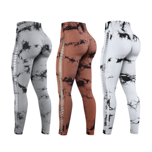 Pantalon de Fitness de gymnastique taille haute pour femmes respirant séchage rapide haute élastique Scrunch bout à bout sans couture Yoga cravate teinture solide motif Leggings - Product Image 6
