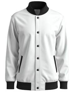 Chaqueta Universitaria Blanca para Hombre con Ribete Negro, Chaqueta Bomber de Softshell, Cuello y Puños Acanalados, Ropa de Calle, Prenda Exterior de Moda, Logotipo Personalizado OEM - Product Image 1