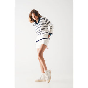 Suéter Blanco Informal de Punto con Rayas Azul Marino, Transpirable, Talla XS, para Invierno, con Decoración de Logotipo Frontal - Product Image 6