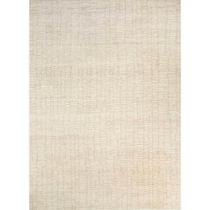 Tapis en laine noué à la main AKWT-1052, beige et marron, couleur unie, pour salon, entrée et couloir, forme puzzle rectangulaire - Product Image 1