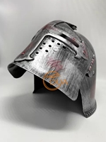 Casque de chevalier médiéval de taille adulte couvre-chef réglable de style antique et moderne avec éclaboussures de sang rouge