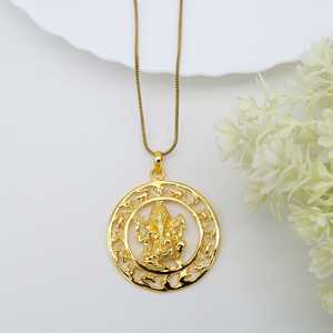 18k Gold Plated Lord Ganesh Religious <b>Pendant</b> Yoga Necklace Unisex <b>Men</b> and Women <b>Pendant</b> in Brass Material With Rope Chain - Product Image 5