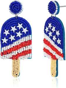 Pendientes de cuentas de bandera americana de moda colgantes de gota de borla de EE. UU. para mujeres y niñas accesorio patriótico del 4 de julio de la India - Product Image 2