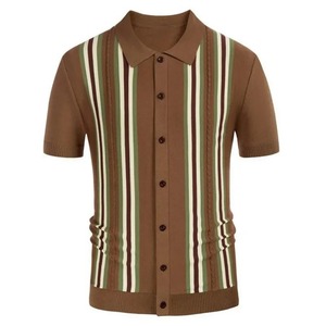 Camisas de punto informales de verano para hombre 2025, Polo de negocios de manga corta de punto a rayas de retales británicas para hombre - Product Image 4