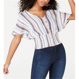 Top Corto Blu con Maniche a Pipistrello Taglia M di Crave Fame Junior con Decorazione a Bottoni - Product Image 1