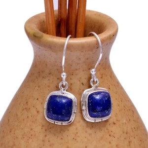Nouveauté fait à la main en argent Sterling 925 femmes fines naturelles Lapis Lazuli pierres précieuses papillon cerceau conception eau grenat boucles d'oreilles - Product Image 2