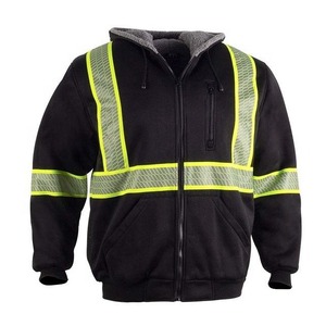 Class 3 Hi Vis <b>Jackets</b> <b>Thick</b> Reflective Polyester Safety Sweaters with Hood Customizable Logo High Visibility <b>Fleece</b> Hoodie - Product Image 1