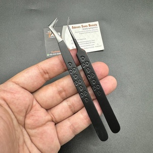 Wholesale Custom Logo Sustainable Stainless Steel Heart Print All Black Eyelash Extension <b>Tweezers</b> Custom Logo Lash <b>Tweezer</b> - Product Image 4