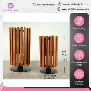 Diseño de lujo moderno, único color negro y marrón, hierro premium y acacia, portavelas de huracán de madera, tarro para decoración del hogar - Product Image 5