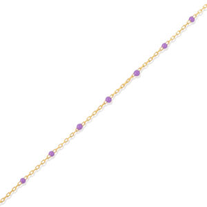 Bracelet chaîne en argent sterling 925 plaqué or et rhodium, design émail couleur violette, fabrication artisanale turque, vente en gros - Product Image 2