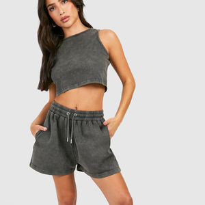 Conjunto de chándal corto de 2 piezas de carbón de la mejor calidad para mujer, conjunto de pantalones cortos de chándal de 2 piezas para mujer - Product Image 1