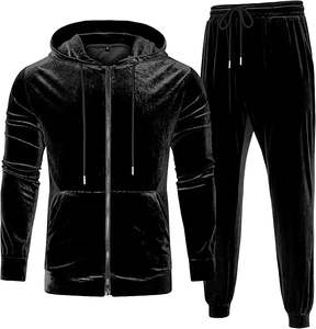 Conjunto de chándal de terciopelo unisex, logotipos bordados personalizados de alta calidad, ropa de calle OEM transpirable para hombres, técnicas impresas de invierno - Product Image 1