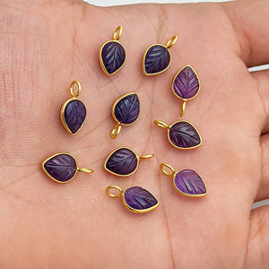 <b>Amethyst</b> Gemstone Leaf Carving Silver <b>Pendant</b> Wholesale Charm Gold Plated Handcrafted <b>Pendants</b> - Product Image 1