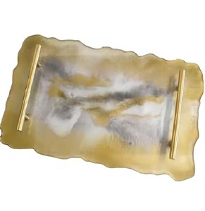 Best Price Handmade Epoxy Resin Tray <b>Green</b> <b>Color</b> with Gold Handle High Quality Serving Tray Customizable by Manufacturer - Product Image 2