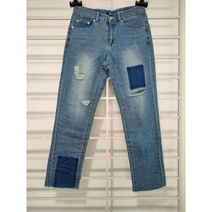 High Quality Custom OEM Women's Denim Long Pants Fashion Casual Summer <b>Jeans</b> with <b>Elastic</b> Waistband Washed Techniques - Product Image 5