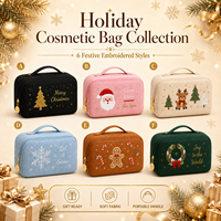 Sac de Voyage Cosmétique Brodé de Noël en Gros Grande Capacité Organisateur de Maquillage Portable pour Femmes Trousse de Toilette OEM ODM