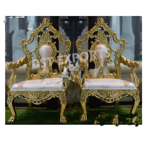 เก้าอี้คู่สำหรับงานแต่งงานเก้าอี้จัดงานแต่งงานสีขาวขัดเงาทองสำหรับเจ้าบ่าวเจ้าสาว - Product Image 5