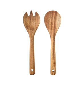 Ensemble de 2 serveurs à salade tendance en métal et bois, best-seller, cuillère et fourchette à salade en bois, vaisselle - Product Image 3