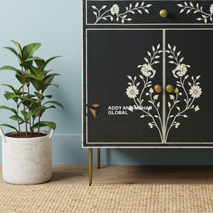 Mueble de Salón de Lujo Moderno y Ecológico, Hecho a Mano, con Incrustaciones de Hueso Negro, Diseño Floral, Disponible al Mejor Precio en India - Product Image 4