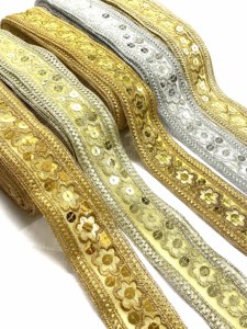 Light Gold Metallic Sequin Embroidery Lace Trim Eco-Friendly for Dress Gown <b>Shoes</b> Gift Packaging Decorations in Wholesale - Product Image 3