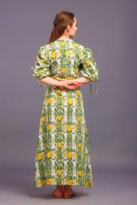 Vestido Maxi de Verano y Otoño para Mujer, Estilo Dulce, Cintura Natural, Algodón Voile Estampado a Mano en India, Ecológico, Estampado Floral Elegante - Product Image 2