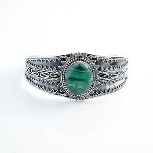 925 Sterling Silver Boho Green Malachite Bangle Wedding Gift for Her Gemstone <b>Kada</b> Bangle Fashionable Sterling Silver Bangle - Product Image 2