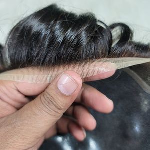 Perruque à dentelle bio pour hommes, avec système de remplacement de cheveux européen Remy, toupet droit, base en PU - Product Image 6