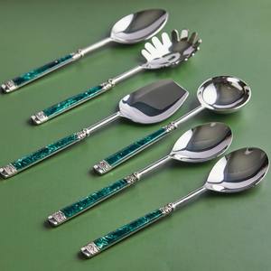 Ensemble de couverts en acier inoxydable écologique de qualité supérieure à bas prix, 6 pièces, couleur verte, pour les fêtes, design élégant - Product Image 1