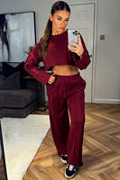 Meilleure vente Ensemble de survêtement 2 pièces pour femmes bordeaux personnalisé Jogger et sweat-shirt court avec détail de couture Ensemble de survêtement deux pièces pour femmes