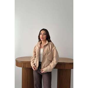 Chaqueta Corta con Cuello Alto Beige - Beige - Product Image 1