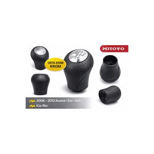 Accent Era 5-Speed <b>Gear</b> Shift <b>Knob</b> for Getz for Kia Rio 2006-2012 Perfect Fit Chrome Middle Section Leather and ABS Material - Product Image 1