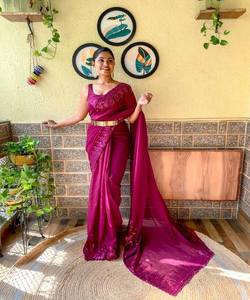 Saree inspiré de la soie avec un design en filet pour les femmes - Product Image 5